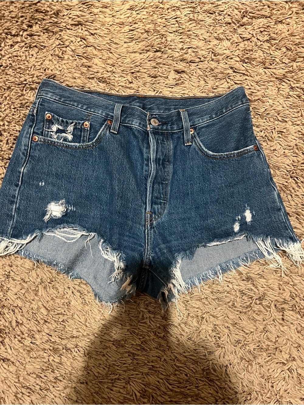 Levi's Distressed Dark Blue Denim Cutoff Shorts